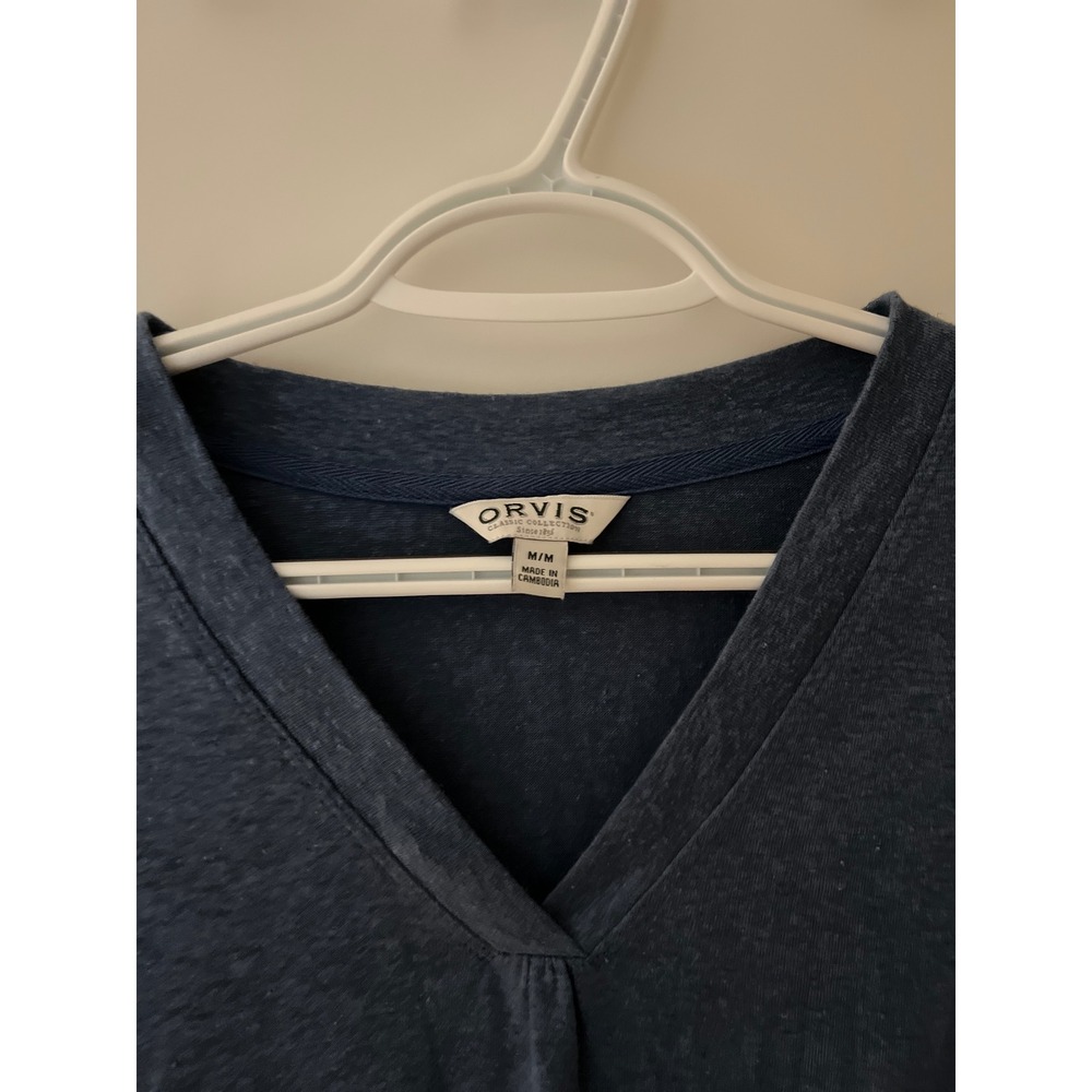 Orvis Classic Collection Womens Blue Linen Blend V-Neck‎ 3/4 Sleeve Top Medium - Picture 3 of 8